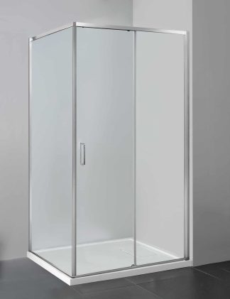 Doccia Lapis-angolo composto da porta con 1 anta scorrevole e lato fisso  100X90 cm - profilo argento lucido, vetro trasparente